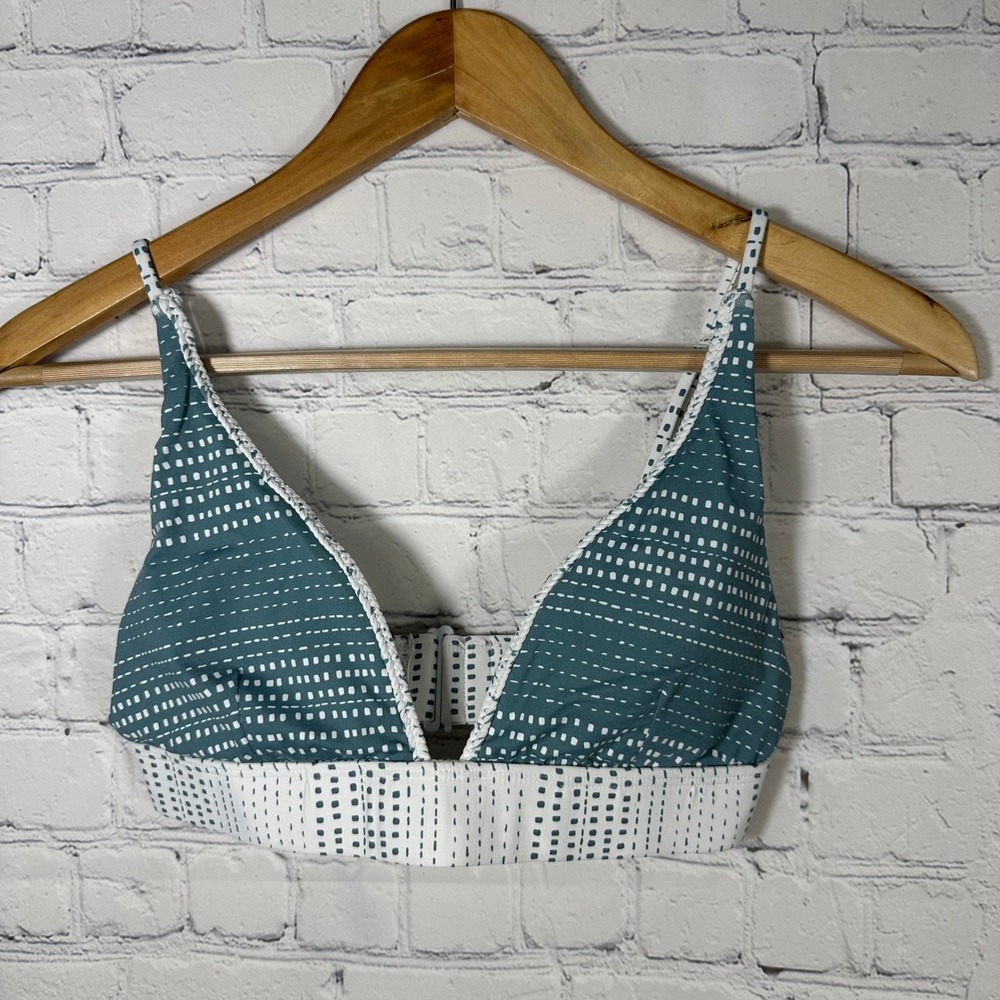 Dolce Vita Womens Teal White Geometric Dot Triangle Bikini Top Swimwear